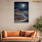 Night Scene Of Reindeer Town And Santa Claus On The Moon Christmas Canvas Painting, Xmas Wall Art Decor - Christmas Poster Gift For Decorating Your Home