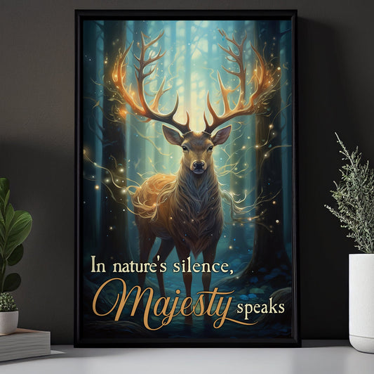 In Nature's Silence Majesty Speaks Christmas, Reindeer Xmas Canvas Painting, Wall Art Decor - Christmas Poster Gift For Reindeer Lovers