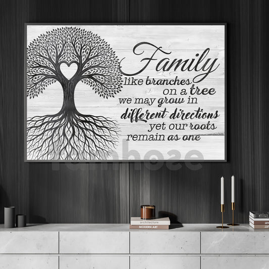 Family Quote Canvas Painting, Family Like Branches On The Tree Inspirational Quotes Wall Art Decor, Poster Gift For Your Family