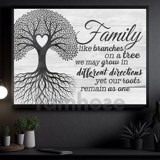Family Quote Canvas Painting, Family Like Branches On The Tree Inspirational Quotes Wall Art Decor, Poster Gift For Your Family