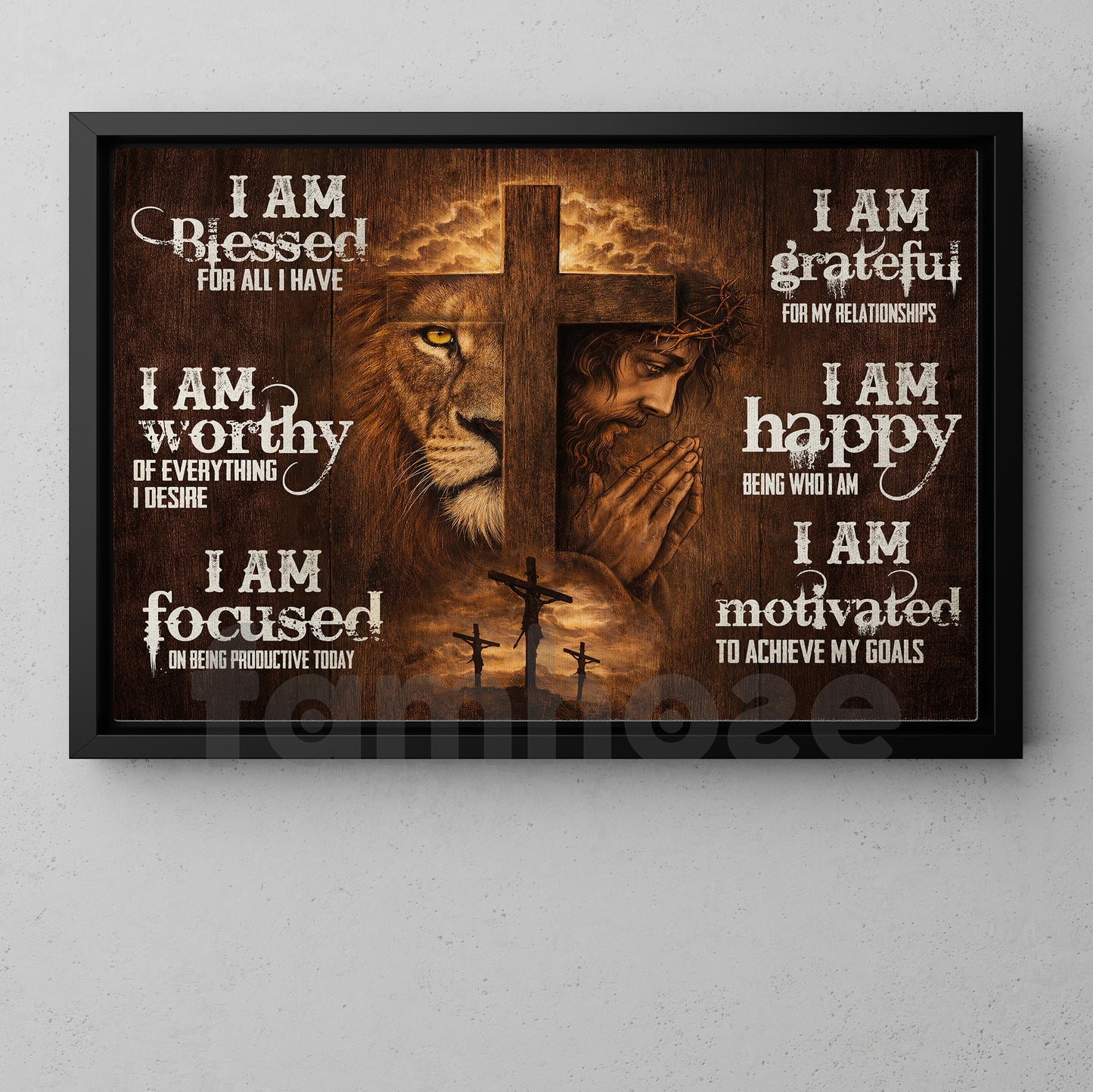 Motivational Jesus Lion Canvas Painting, I Am Blessed For All I Have Wall Art Decor, Poster Gift For Christian