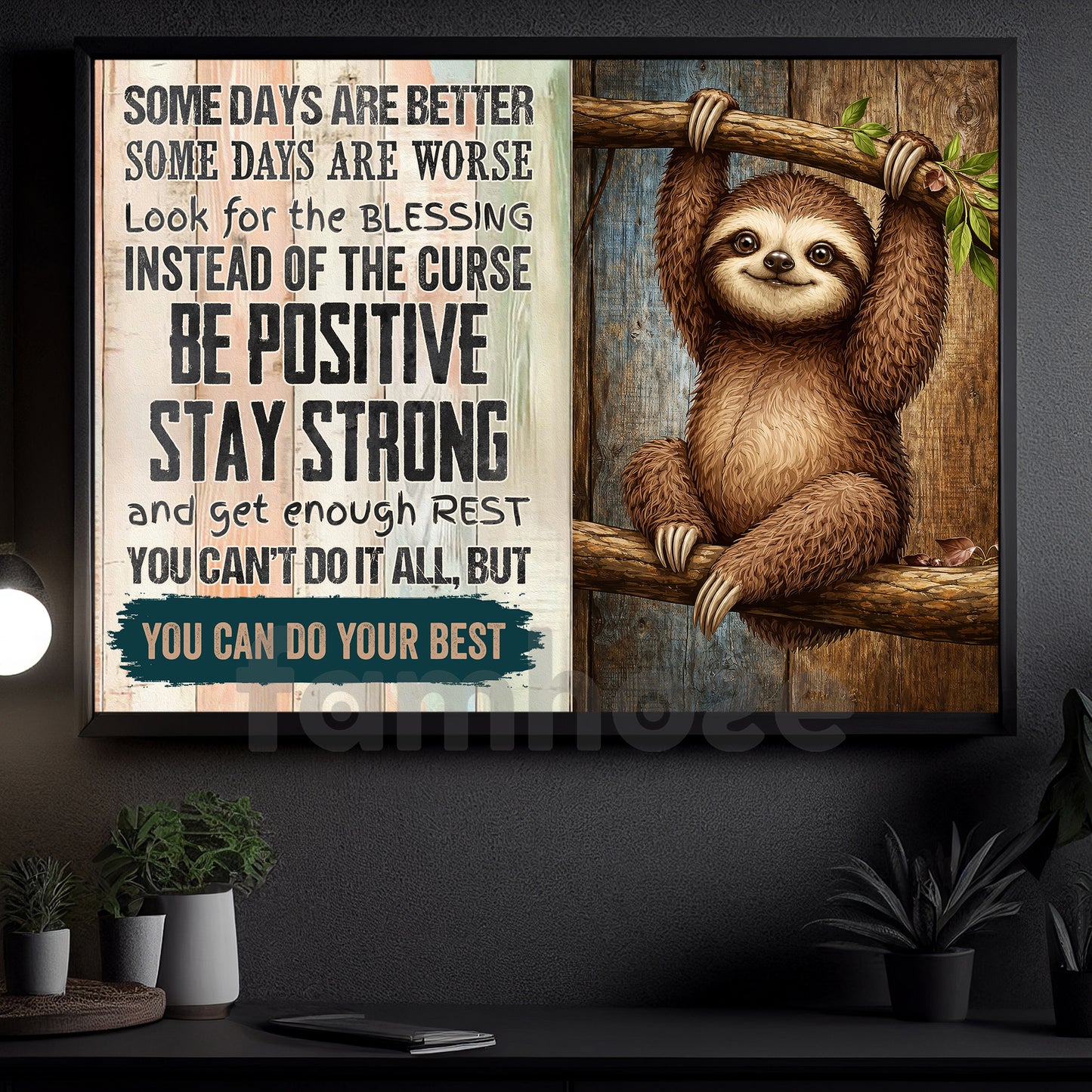Motivational Quote Sloth Canvas Painting, Some Days Are Better Wall Art Decor, Poster Gift For Sloth Lover