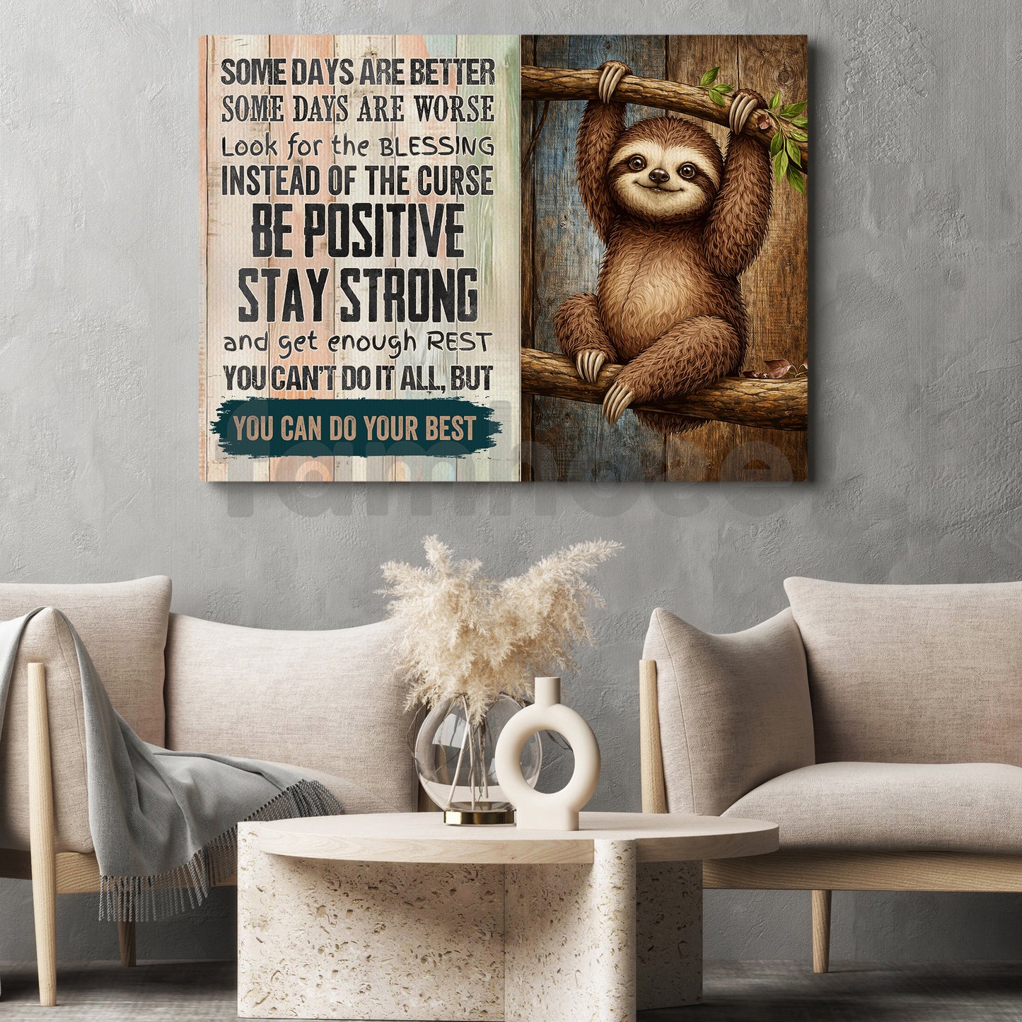 Motivational Quote Sloth Canvas Painting, Some Days Are Better Wall Art Decor, Poster Gift For Sloth Lover