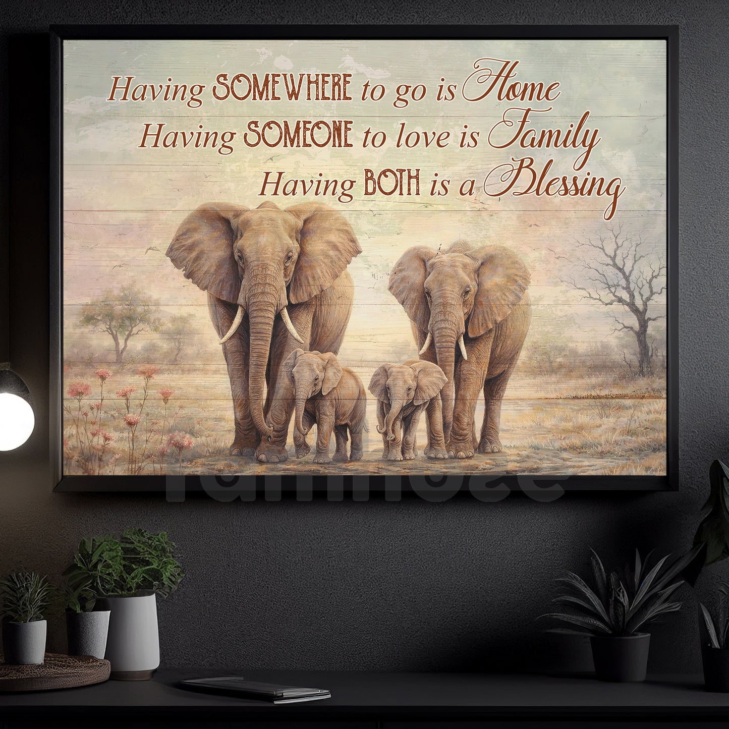 Family Quote Elephant Canvas Painting, Having Somewhere To Go Is Home Wall Art Decor, Poster Gift For Family