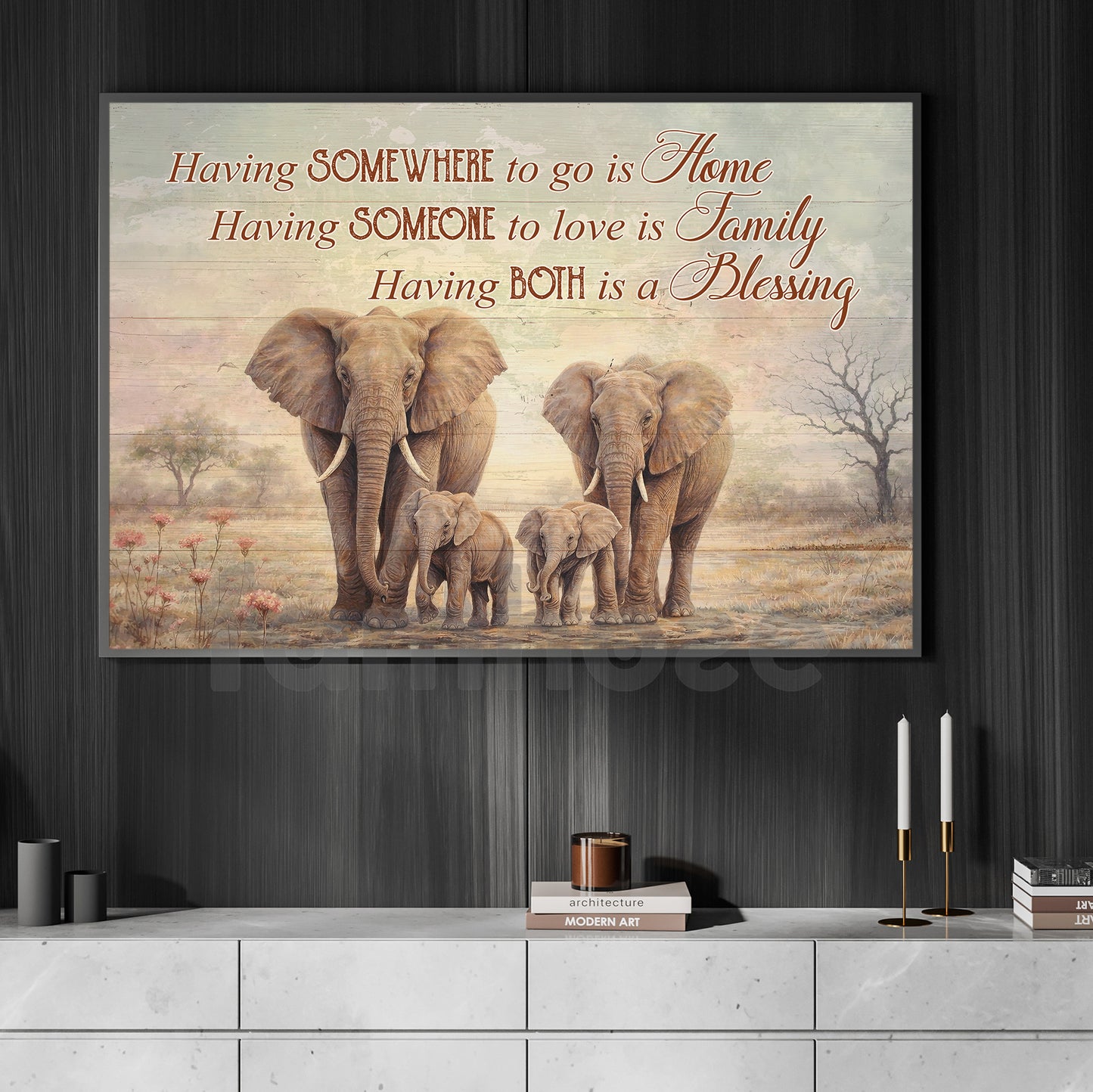 Family Quote Elephant Canvas Painting, Having Somewhere To Go Is Home Wall Art Decor, Poster Gift For Family