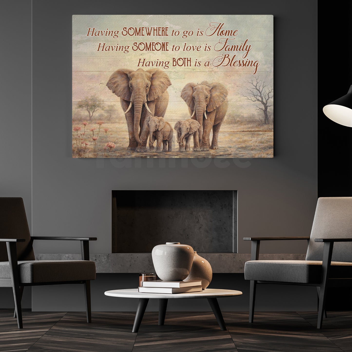 Family Quote Elephant Canvas Painting, Having Somewhere To Go Is Home Wall Art Decor, Poster Gift For Family