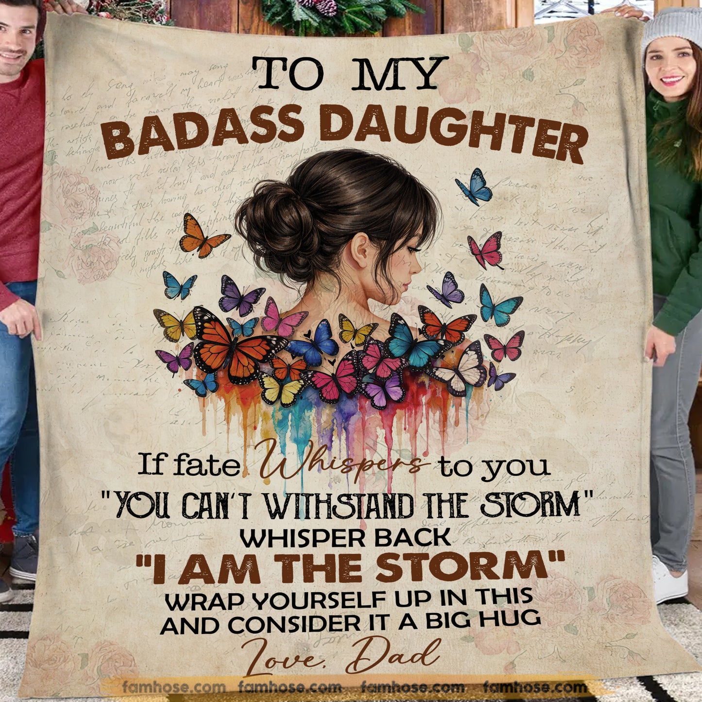 Vintage Personalized To My Badass Daughter Fleece Blanket, I Am The Storm Woven Blanket - Sherpa Blanket Gift For Your Daughter