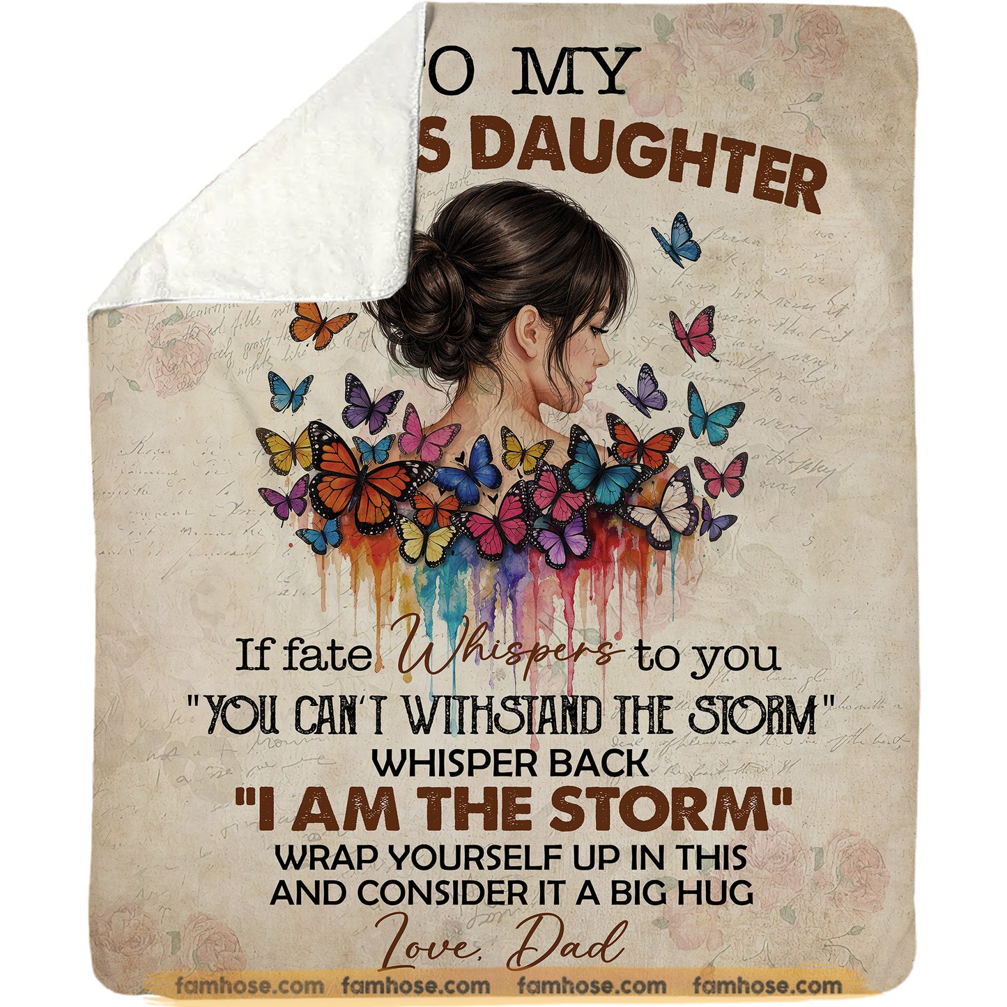 Vintage Personalized To My Badass Daughter Fleece Blanket, I Am The Storm Woven Blanket - Sherpa Blanket Gift For Your Daughter