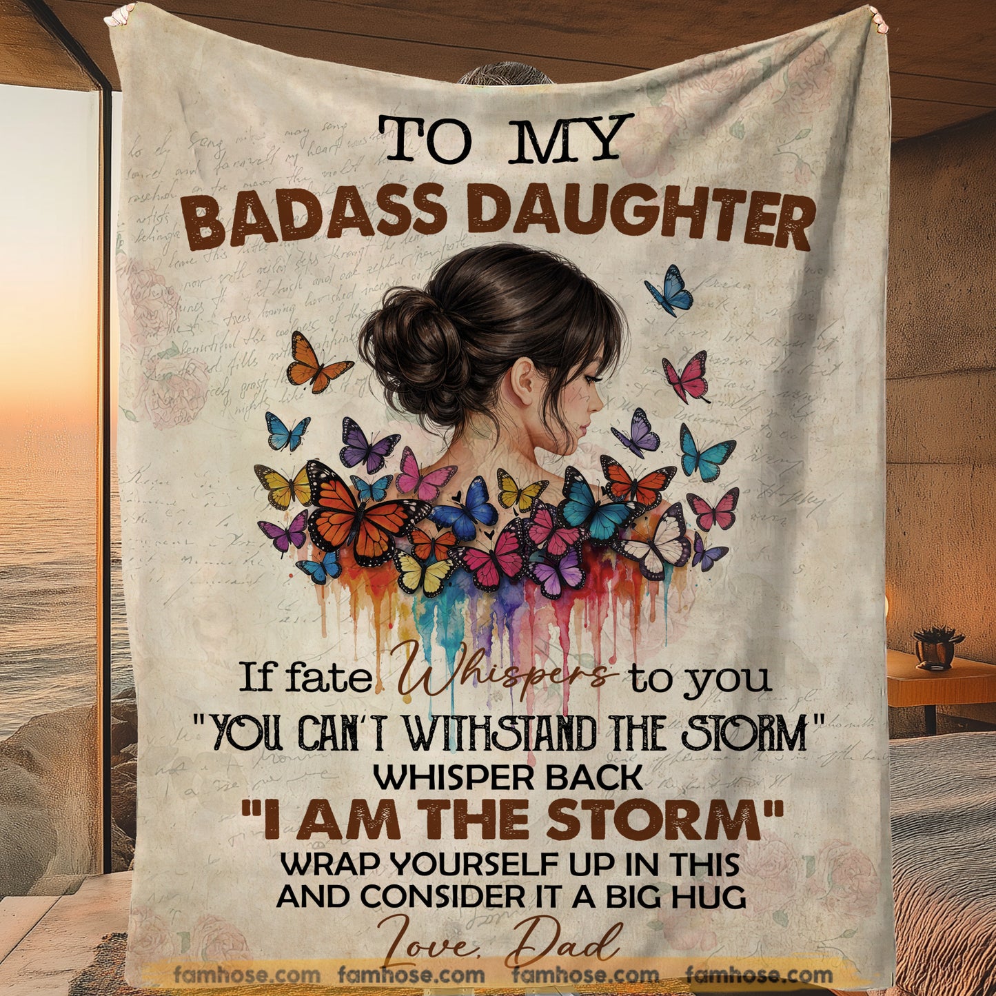Vintage Personalized To My Badass Daughter Fleece Blanket, I Am The Storm Woven Blanket - Sherpa Blanket Gift For Your Daughter