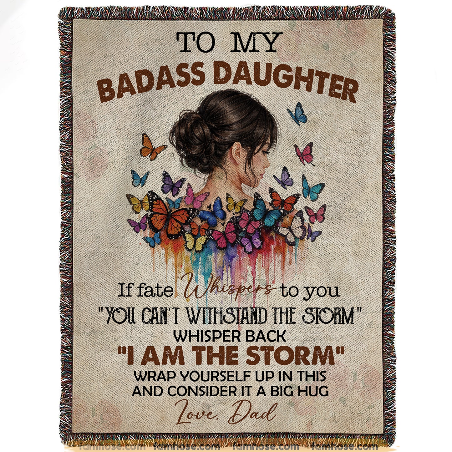 Vintage Personalized To My Badass Daughter Fleece Blanket, I Am The Storm Woven Blanket - Sherpa Blanket Gift For Your Daughter