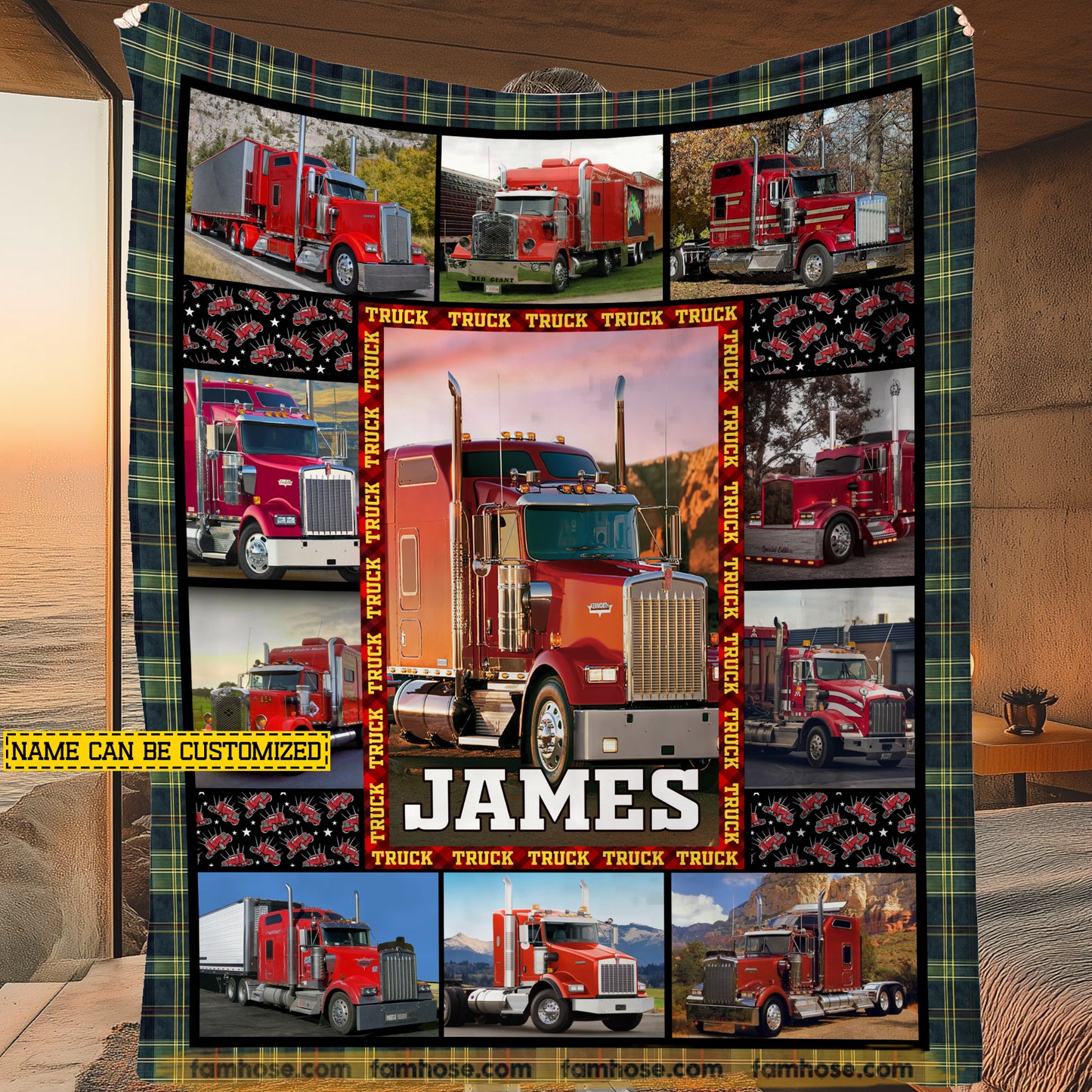 Personalized Trucker Fleece Blanket, Our Love Repeated A Thousand Times Woven Blanket, Cozy Sherpa Blanket Gift For Trucker