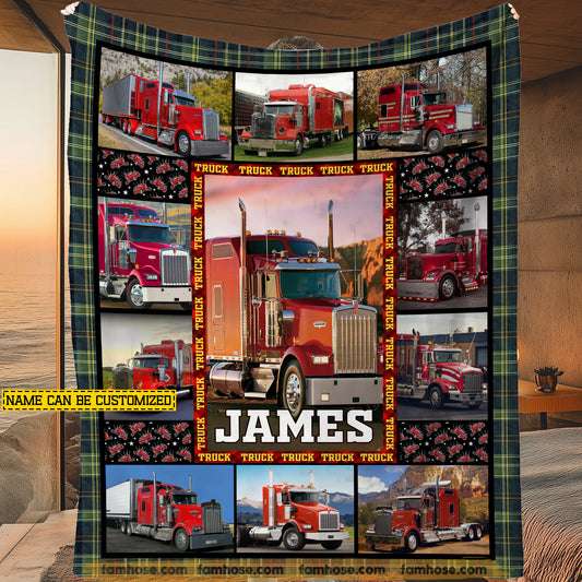 Personalized Trucker Fleece Blanket, Our Love Repeated A Thousand Times Woven Blanket, Cozy Sherpa Blanket Gift For Trucker