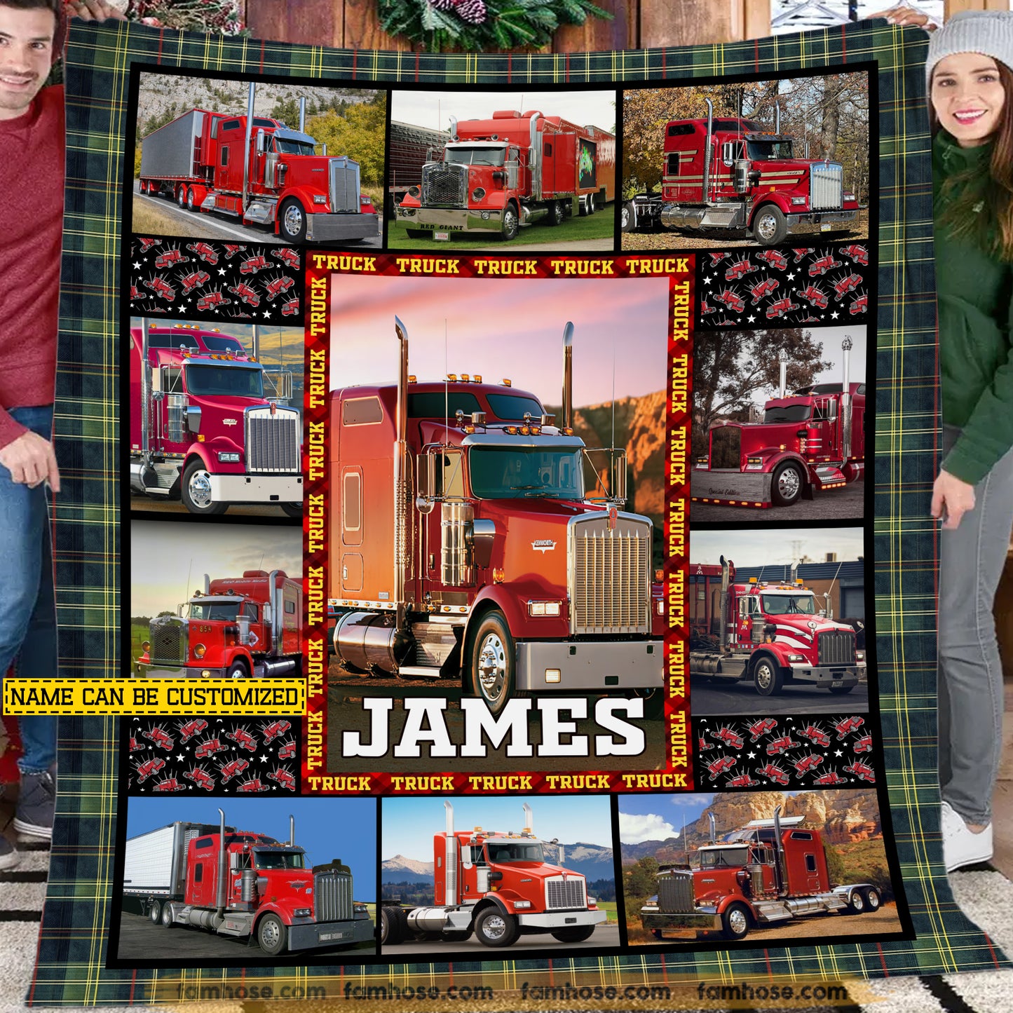 Personalized Trucker Fleece Blanket, Our Love Repeated A Thousand Times Woven Blanket, Cozy Sherpa Blanket Gift For Trucker