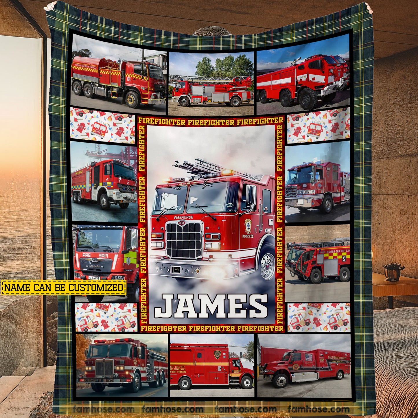 Personalized Firefighter Fleece Blanket, Heroes Answer The Call Woven Blanket, Cozy Sherpa Blanket Gift For Firefighter