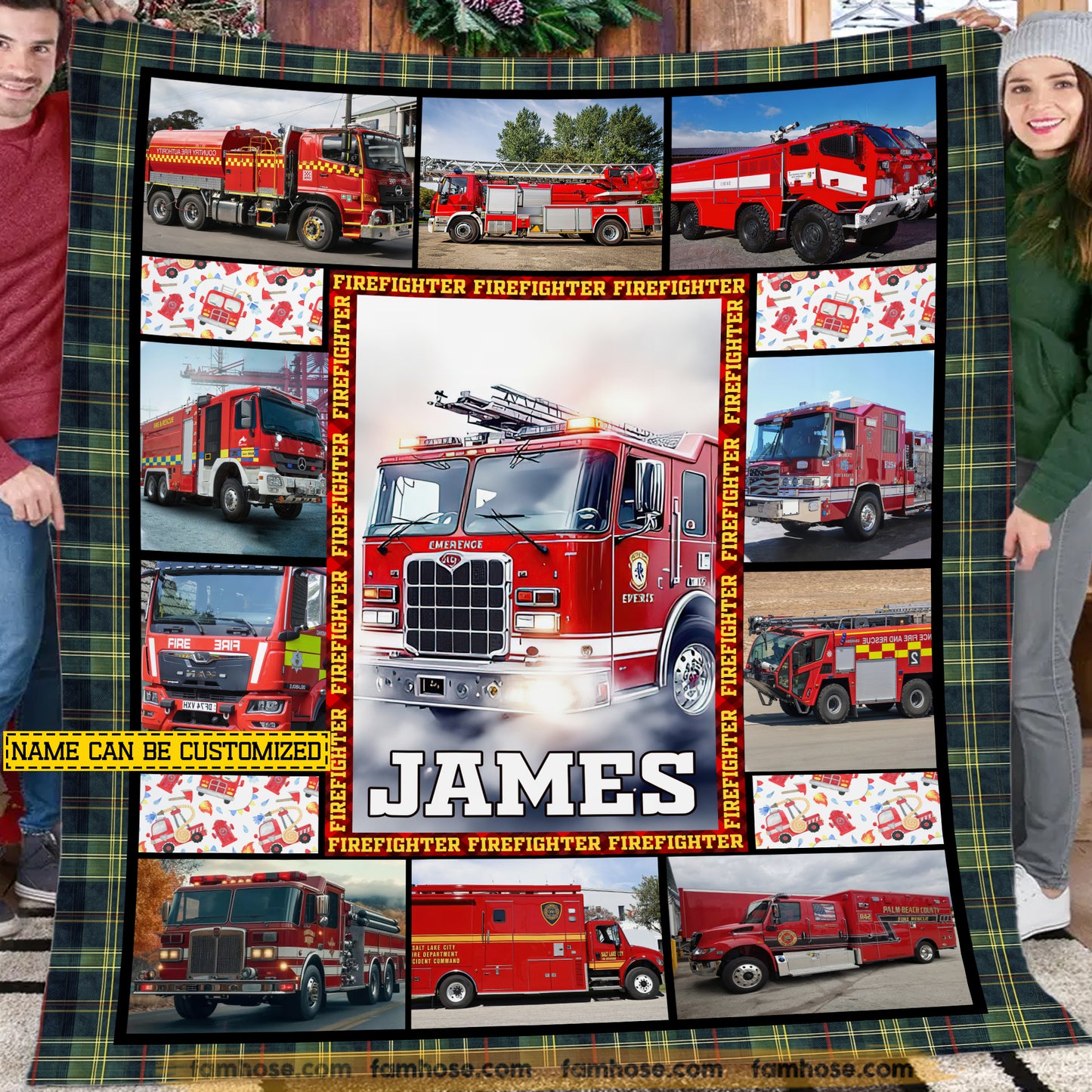 Personalized Firefighter Fleece Blanket, Heroes Answer The Call Woven Blanket, Cozy Sherpa Blanket Gift For Firefighter