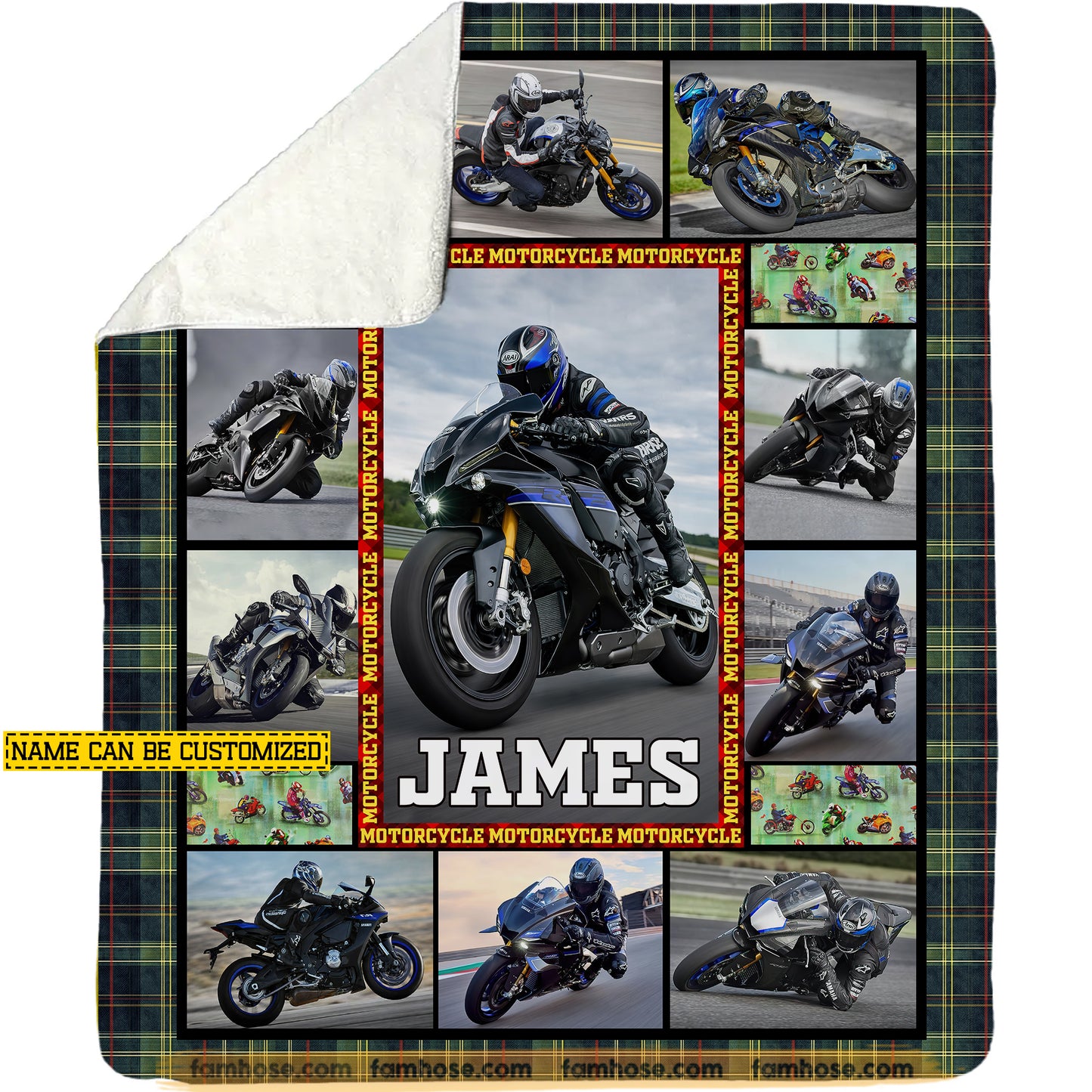 Personalized Motorcycle Fleece Blanket, Born To Ride Destined For Speed Woven Blanket, Cozy Sherpa Blanket Gift For Biker
