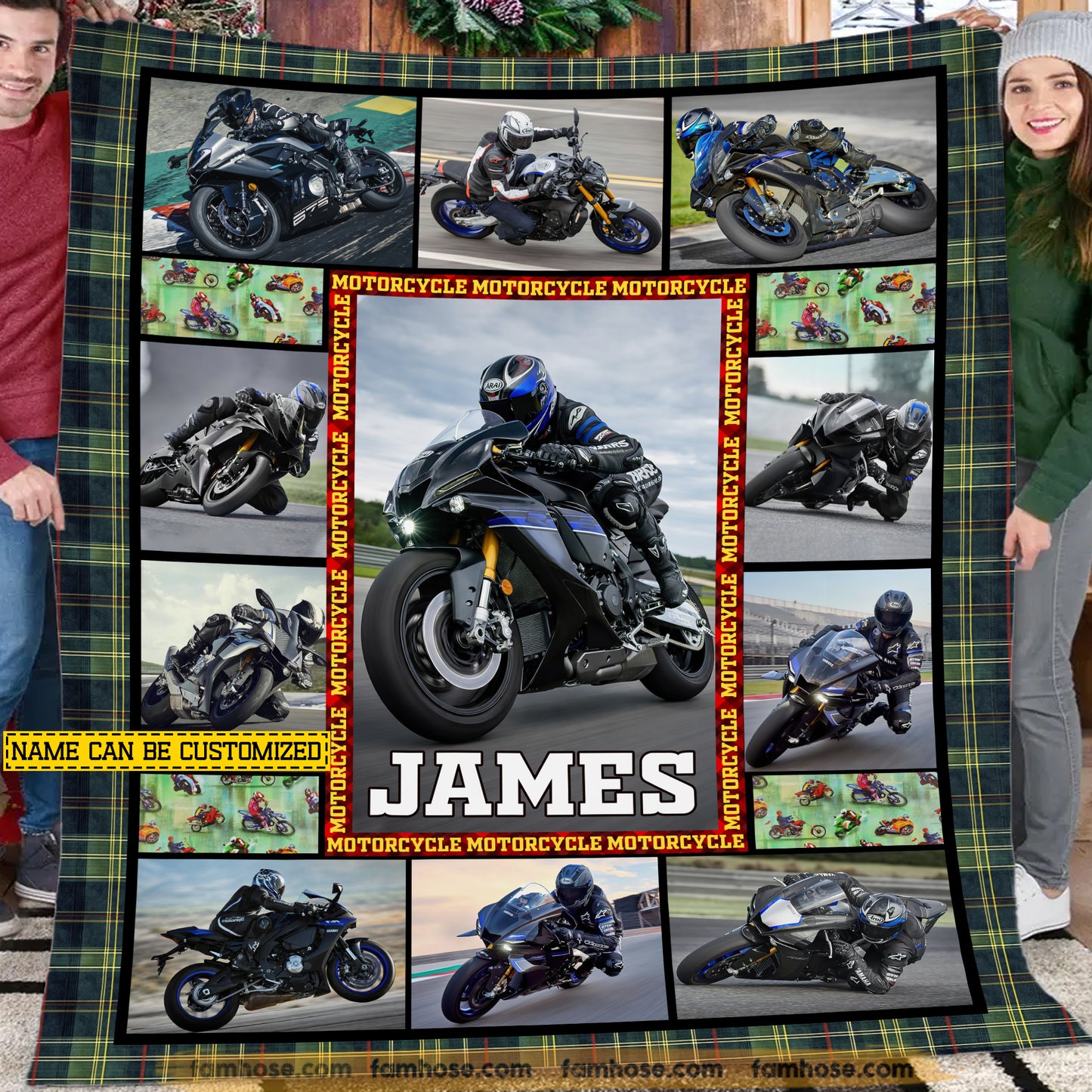Personalized Motorcycle Fleece Blanket, Born To Ride Destined For Speed Woven Blanket, Cozy Sherpa Blanket Gift For Biker