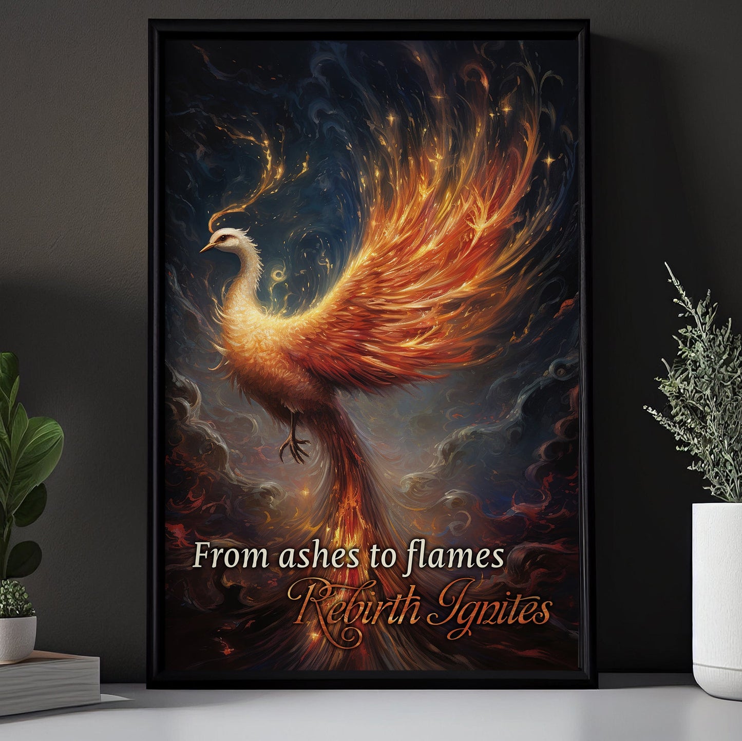 From Ashes To Flames Rebirth Ignites Phoenix, Phoenix Xmas Canvas Painting, Xmas Wall Art Decor - Christmas Poster Gift