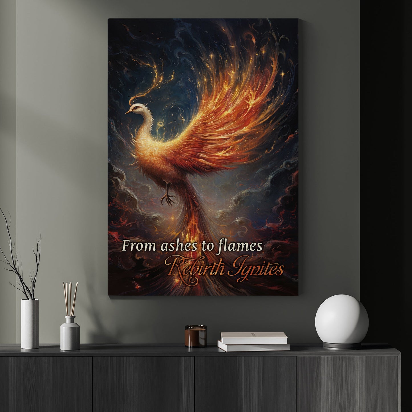 From Ashes To Flames Rebirth Ignites Phoenix, Phoenix Xmas Canvas Painting, Xmas Wall Art Decor - Christmas Poster Gift