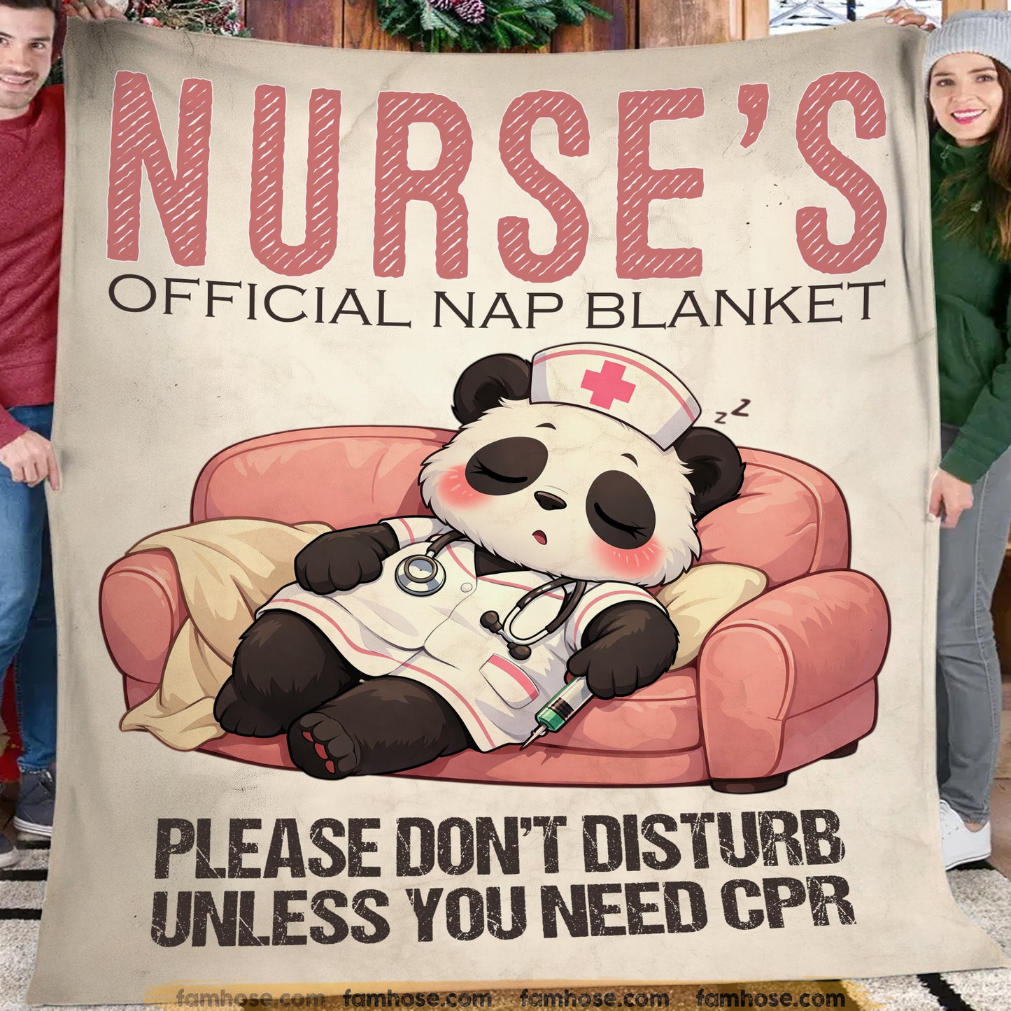 Funny Nurse Panda Fleece Blanket, Nurse's Official Nap Blanket Woven Blanket, Sherpa Blanket Gift For Nurse Lover