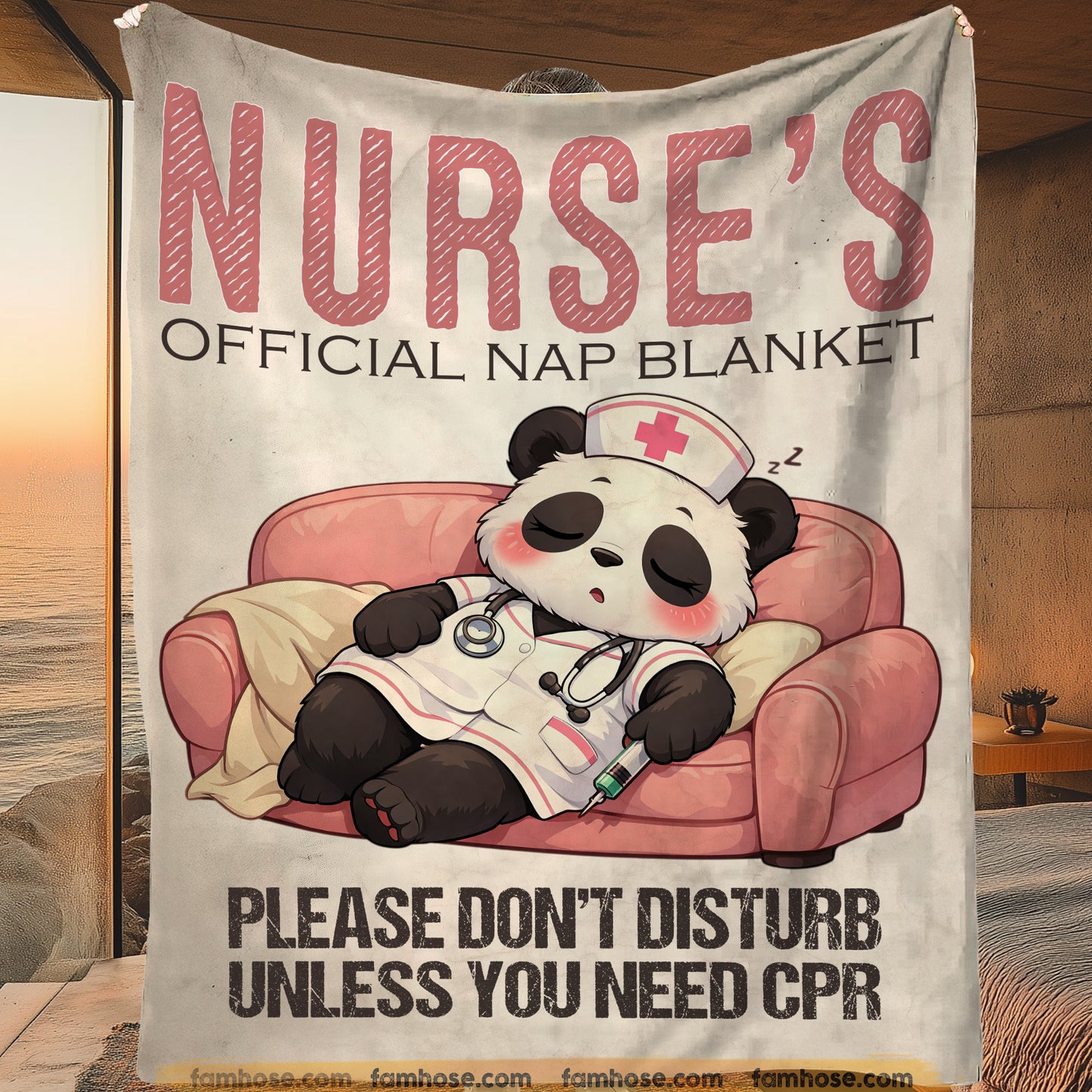 Funny Nurse Panda Fleece Blanket, Nurse's Official Nap Blanket Woven Blanket, Sherpa Blanket Gift For Nurse Lover