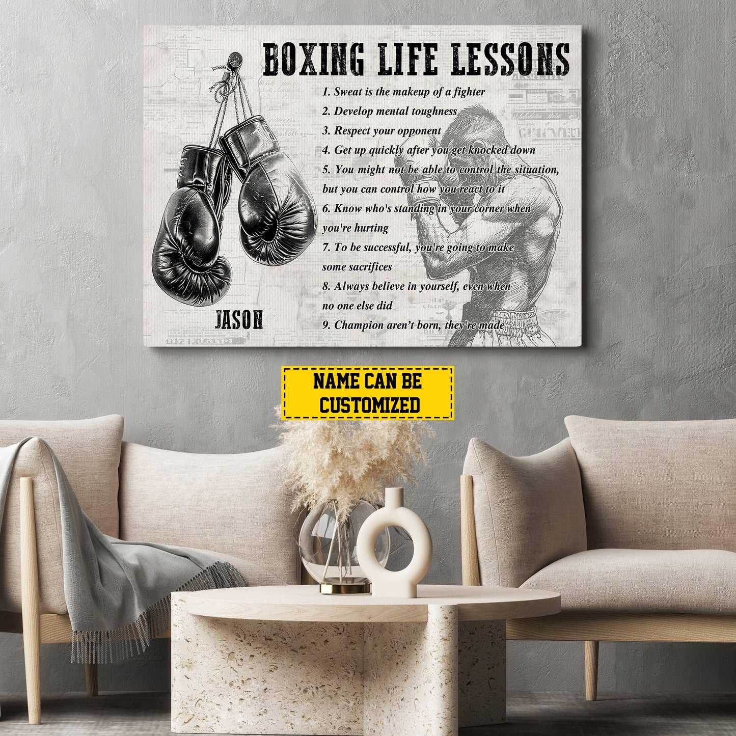 Boxing Life Lessons, Personalized Motivational Boxing Canvas Painting, Inspirational Quotes Wall Art Decor, Poster Gift For Boxing Lovers