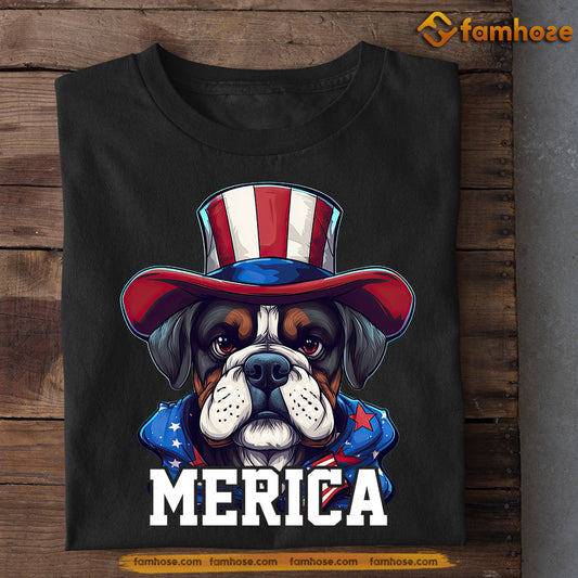 July 4th Dog T-shirt, Merica Boxer, Independence Day Gift For Dog Lovers, Dog Owners, Dog Tees