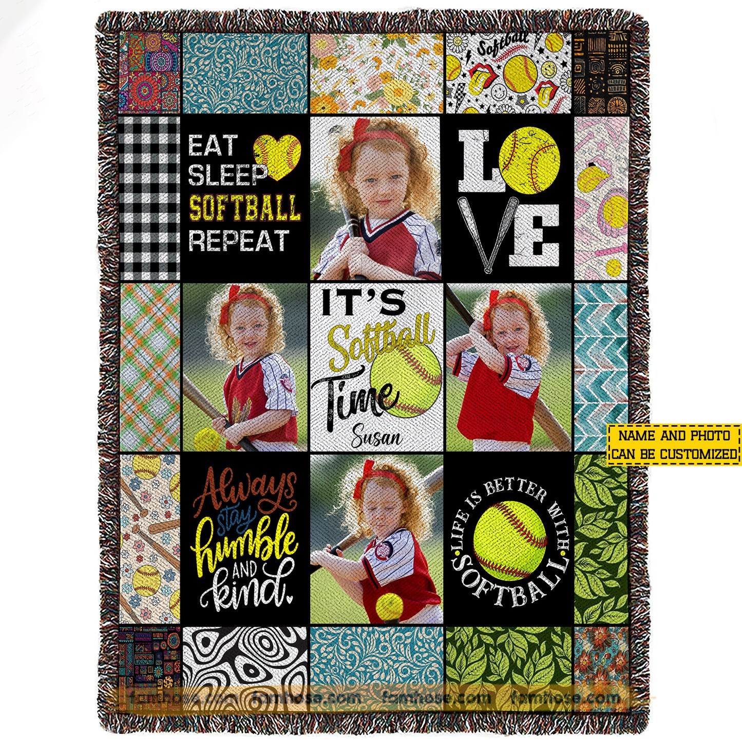Personalized Softball Fleece Blanket, It's Softball Time Sport Woven Blanket, Cozy Sherpa Blanket Gift For Softball Lover