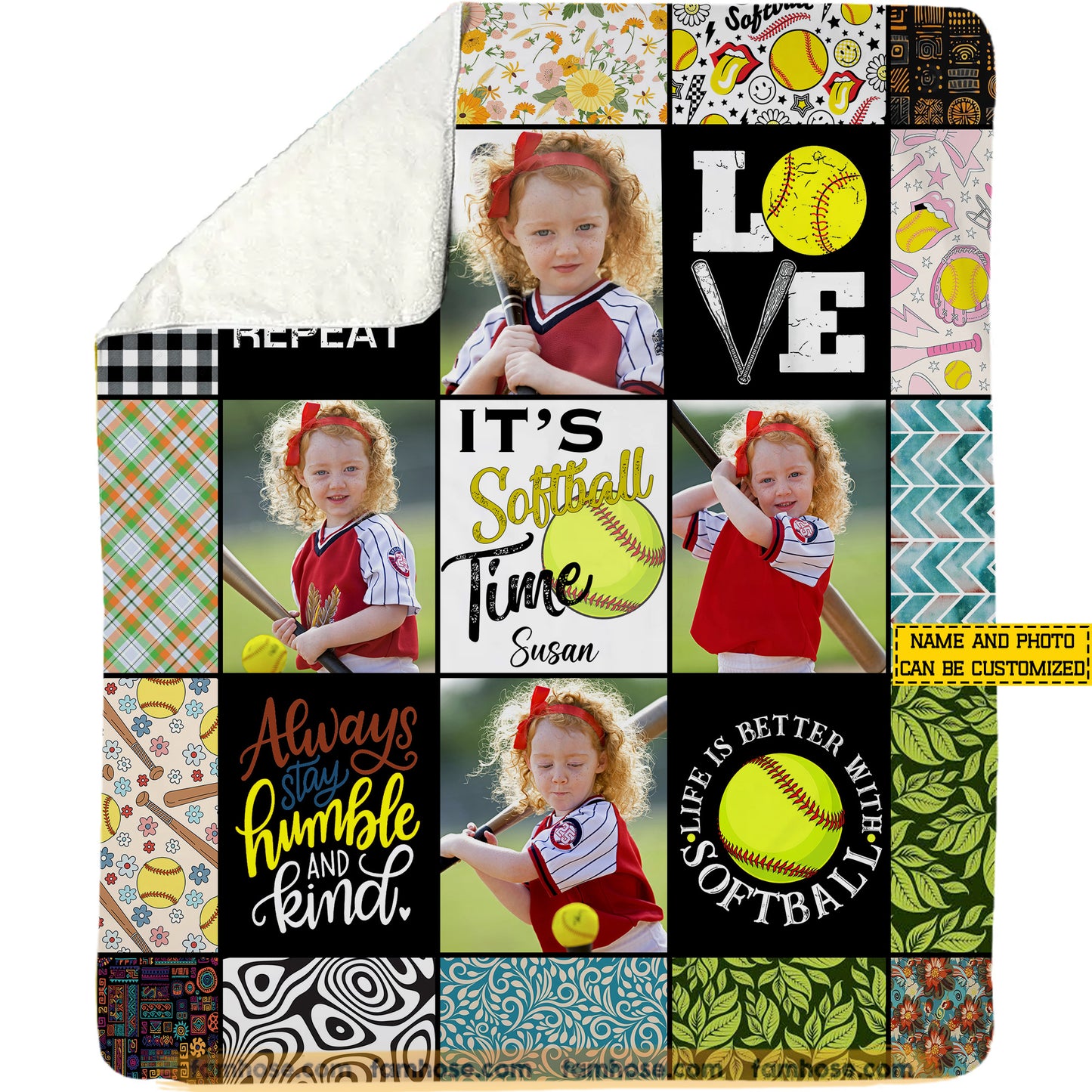 Personalized Softball Fleece Blanket, It's Softball Time Sport Woven Blanket, Cozy Sherpa Blanket Gift For Softball Lover
