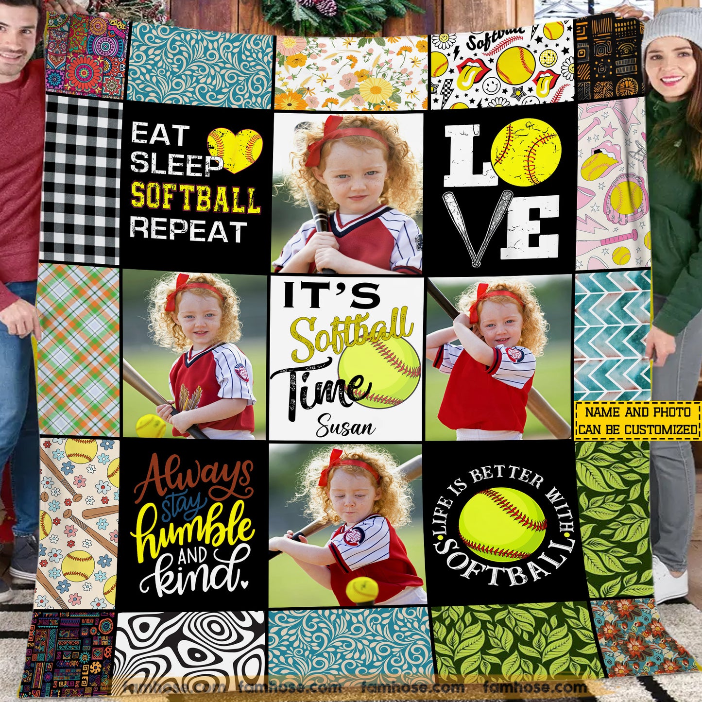 Personalized Softball Fleece Blanket, It's Softball Time Sport Woven Blanket, Cozy Sherpa Blanket Gift For Softball Lover