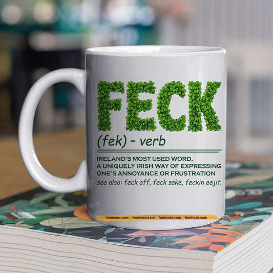 Funny Lucky Shamrock Mug, Feck Ireland's Most Used Word Mugs St Patrick's Day Gift For Irish Lover