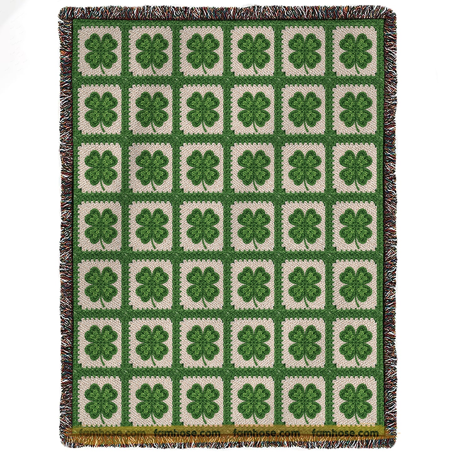 Lucky Four-Leaf Clover Fleece Blanket, Handcrafted Feel, Irish Soul Shamrock Woven Blanket, Sherpa Blanket Patrick's Day Gift For For Irish Lovers