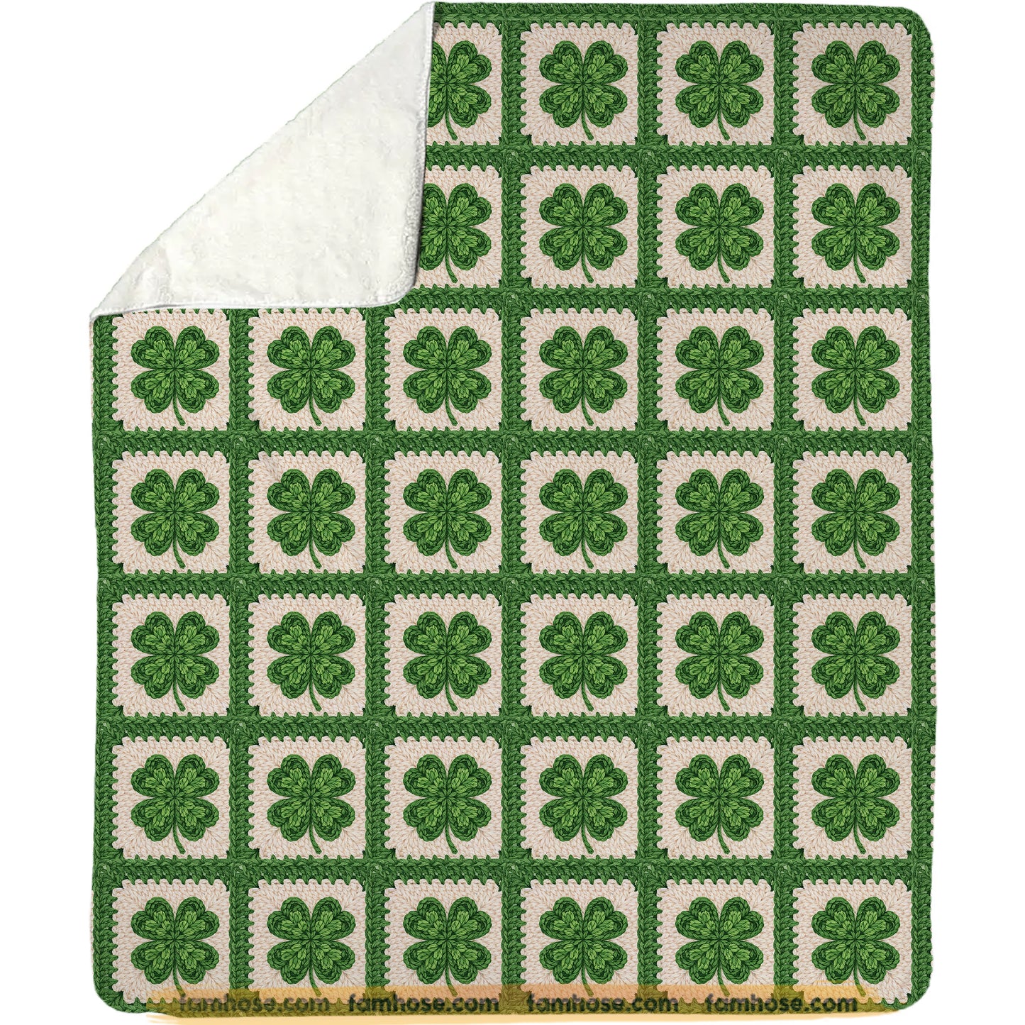 Lucky Four-Leaf Clover Fleece Blanket, Handcrafted Feel, Irish Soul Shamrock Woven Blanket, Sherpa Blanket Patrick's Day Gift For For Irish Lovers
