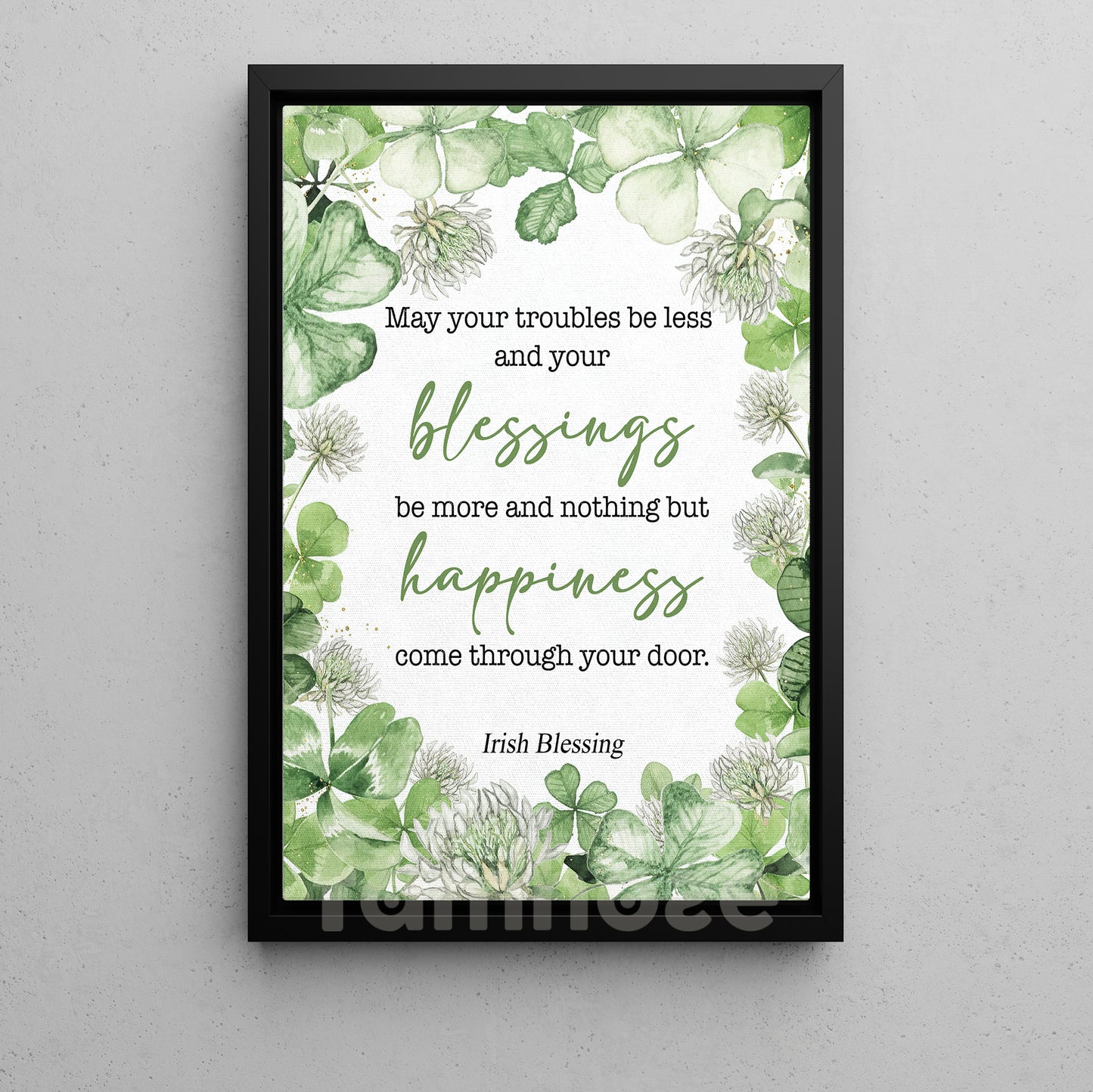 Four-Leaf Clover Canvas Painting, May Your Troubles Be Less Shamrock Wall Art Decor, Poster St Patrick's Day Gift For Irish Lover