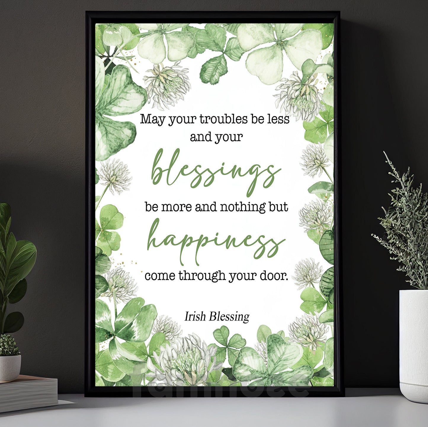 Four-Leaf Clover Canvas Painting, May Your Troubles Be Less Shamrock Wall Art Decor, Poster St Patrick's Day Gift For Irish Lover