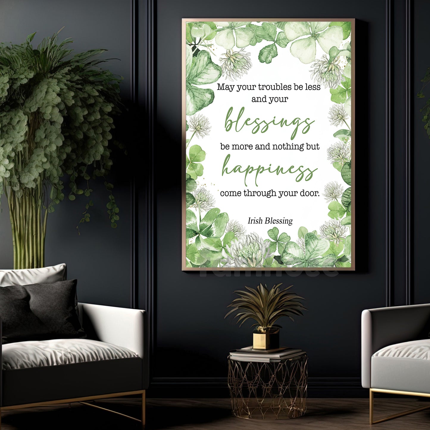 Four-Leaf Clover Canvas Painting, May Your Troubles Be Less Shamrock Wall Art Decor, Poster St Patrick's Day Gift For Irish Lover