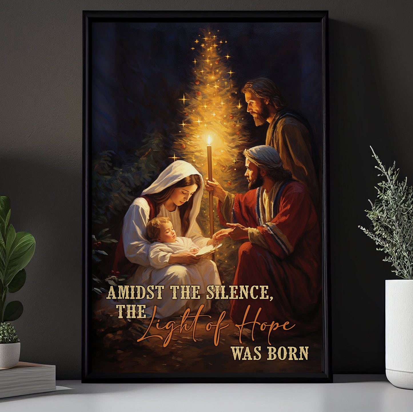 Amidst The Silence, The Light Of Hope Was Born, Nativity Canvas Painting, Xmas Wall Art Decor - Christmas Poster Gift