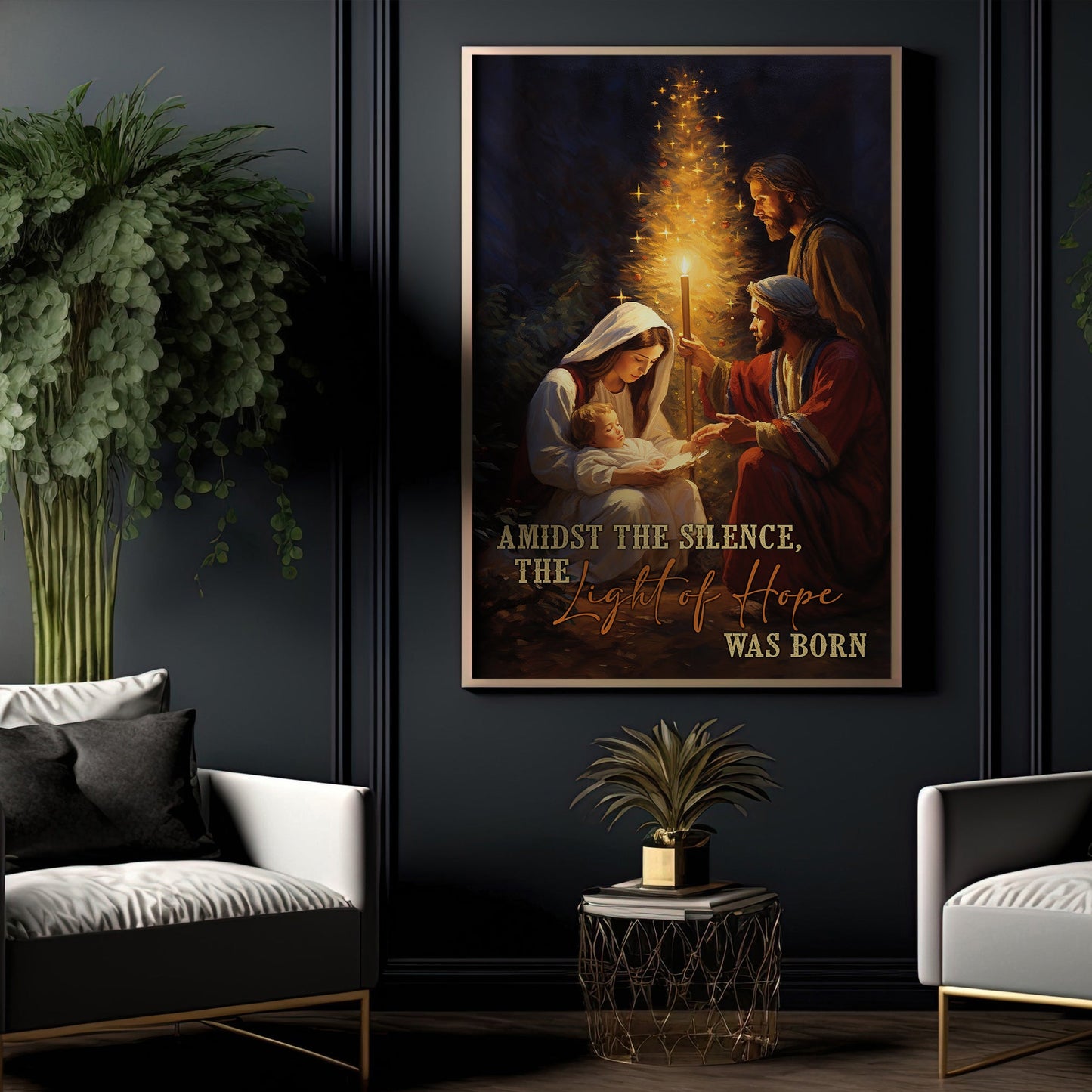 Amidst The Silence, The Light Of Hope Was Born, Nativity Canvas Painting, Xmas Wall Art Decor - Christmas Poster Gift