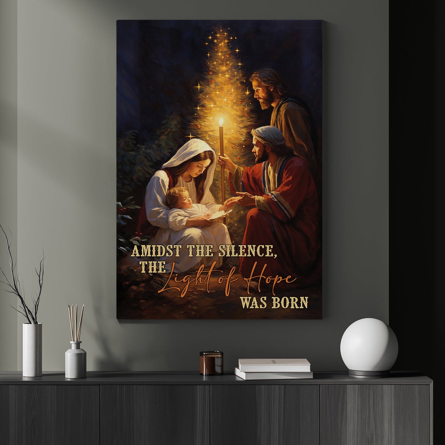 Amidst The Silence, The Light Of Hope Was Born, Nativity Canvas Painting, Xmas Wall Art Decor - Christmas Poster Gift