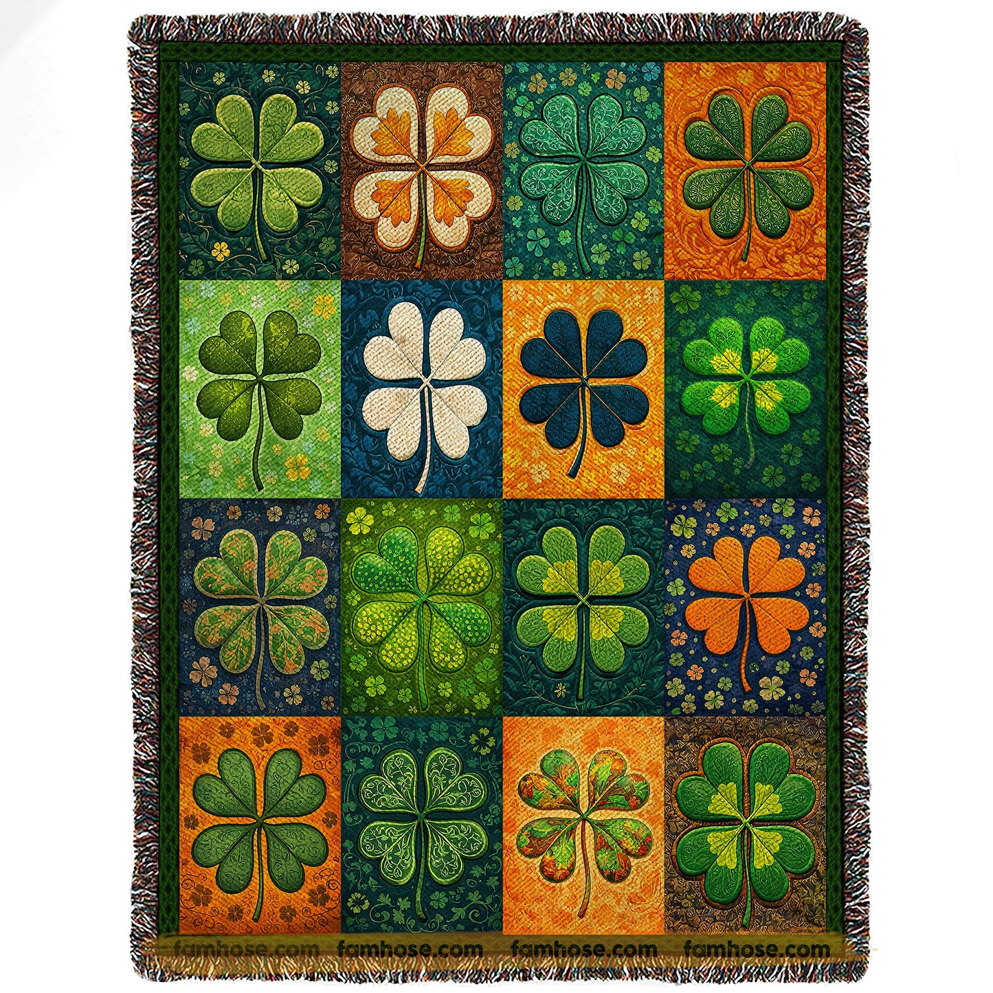 Lucky Four-Leaf Clover Fleece Blanket, A Tapestry Of Irish Luck Shamrock Woven Blanket, Sherpa Blanket Patrick's Day Gift For For Irish Lovers