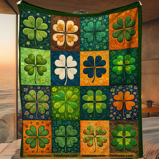 Lucky Four-Leaf Clover Fleece Blanket, A Tapestry Of Irish Luck Shamrock Woven Blanket, Sherpa Blanket Patrick's Day Gift For For Irish Lovers