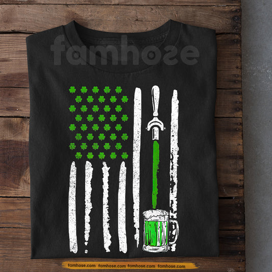 Funny Lucky Shamrock Beer T-shirt, Irish Beer Flag Tees St Patrick's Day Gift For Irish Lover, Beer Lover