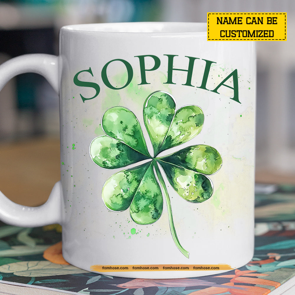 Personalized Four-Leaf Clover Mug, Your Name, Your Luck Mugs St Patrick's Day Gift For Irish Lover