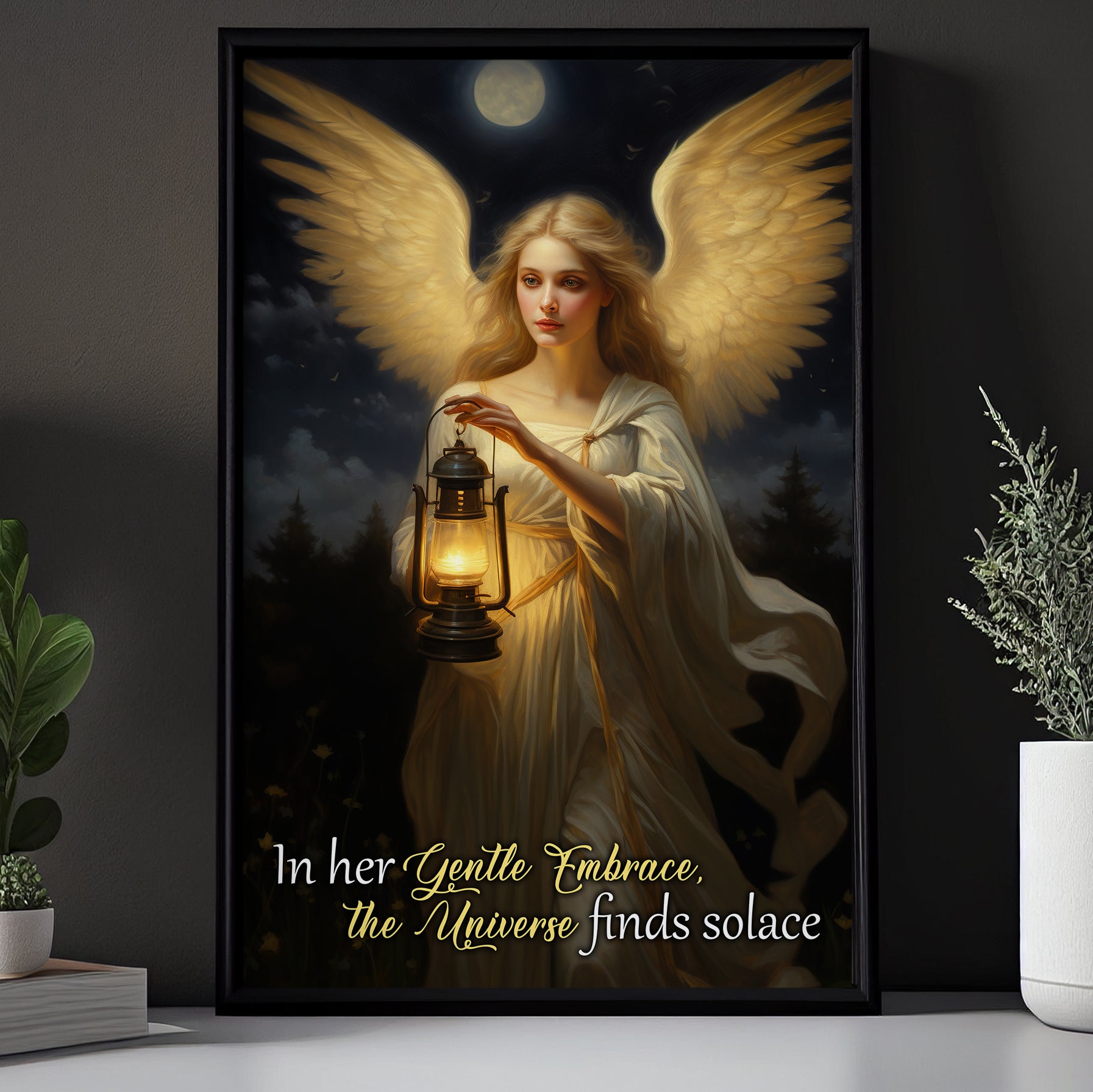 In Her Gentle Embrace The Universe Finds Solace, Angel Canvas