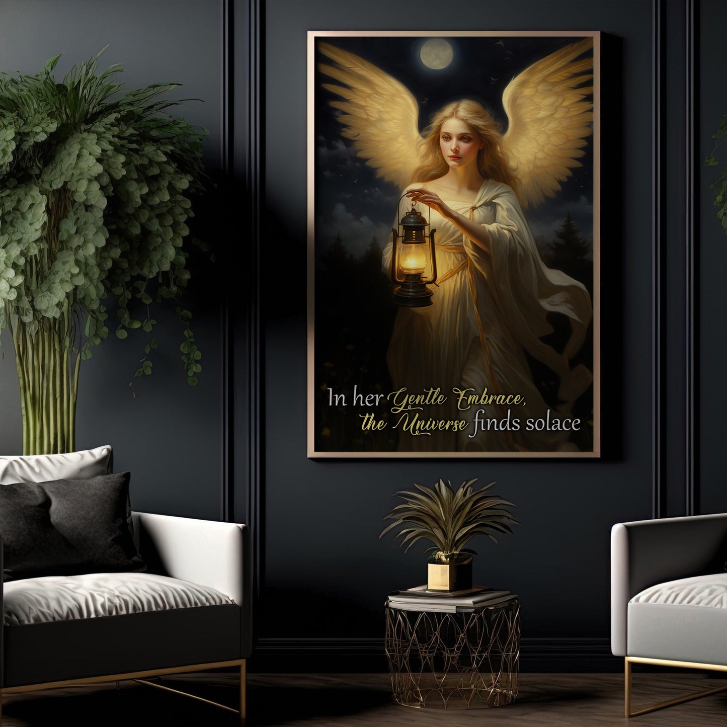 In Her Gentle Embrace The Universe Finds Solace, Angel Canvas Painting, Wall Art Decor - Angel Poster Gift