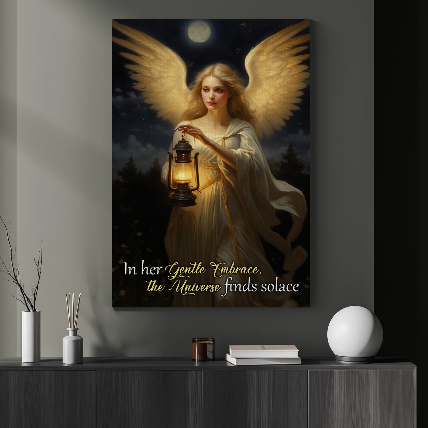 In Her Gentle Embrace The Universe Finds Solace, Angel Canvas Painting, Wall Art Decor - Angel Poster Gift
