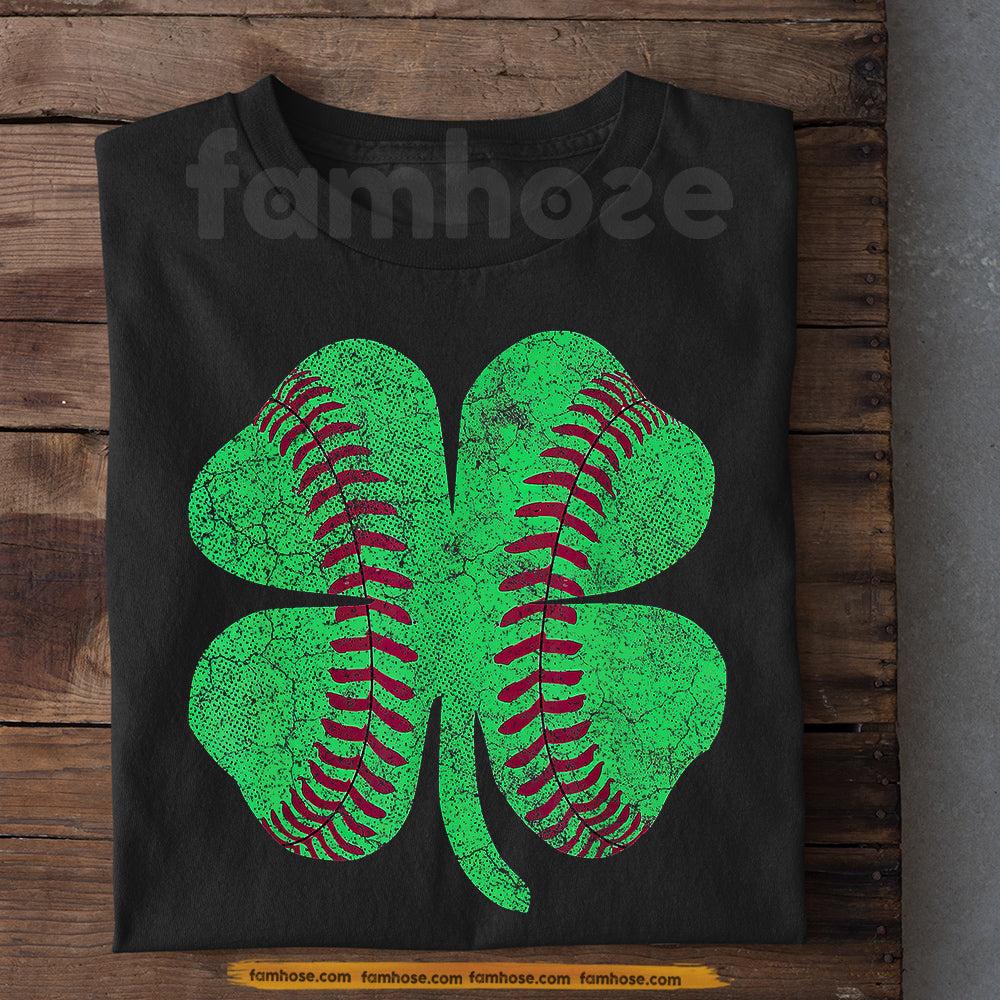 Four-Leaf Clover Baseball T-shirt, Lucky At The Plate Tees St Patrick's Day Gift For Baseball Lover
