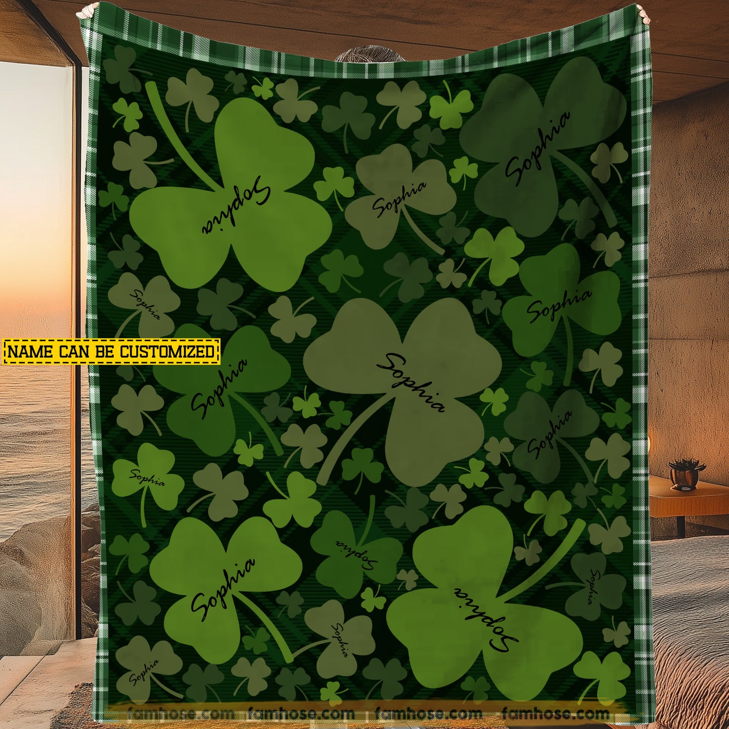 Personalized Lucky Shamrock Fleece Blanket, A Sea Of Shamrocks Woven Blanket, Sherpa Blanket Patrick's Day Gift For For Irish Lovers
