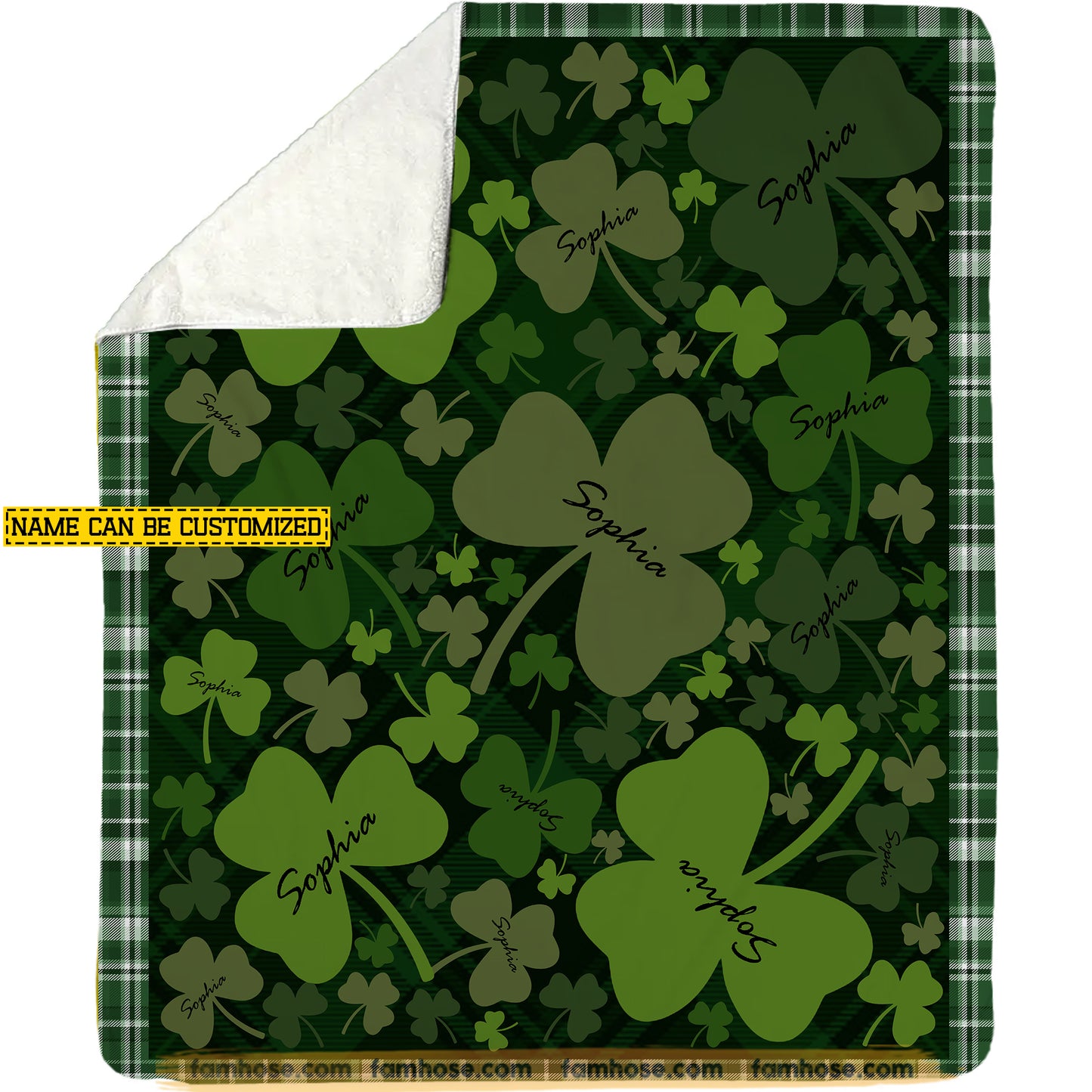 Personalized Lucky Shamrock Fleece Blanket, A Sea Of Shamrocks Woven Blanket, Sherpa Blanket Patrick's Day Gift For For Irish Lovers