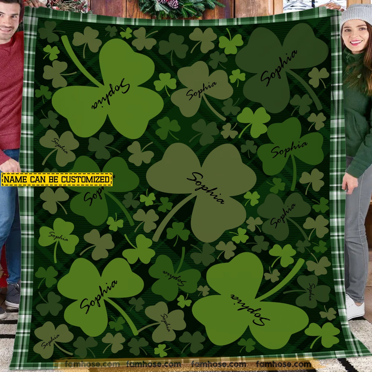 Personalized Lucky Shamrock Fleece Blanket, A Sea Of Shamrocks Woven Blanket, Sherpa Blanket Patrick's Day Gift For For Irish Lovers